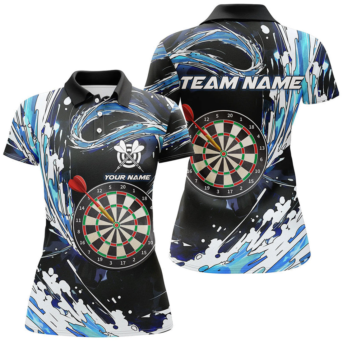 Custom Personalized Blue Waves 3D Dart Board Polo Shirts Custom Dart Shirts For Women Dart Jerseys
