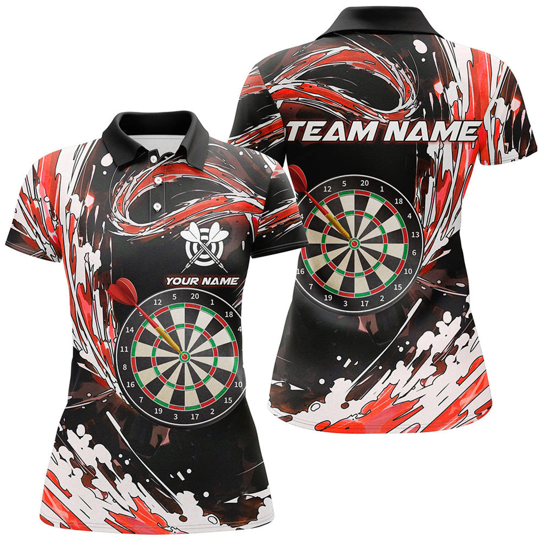 Custom Personalized Red Waves 3D Dart Board Polo Shirts Custom Dart Shirts For Women Dart Jerseys