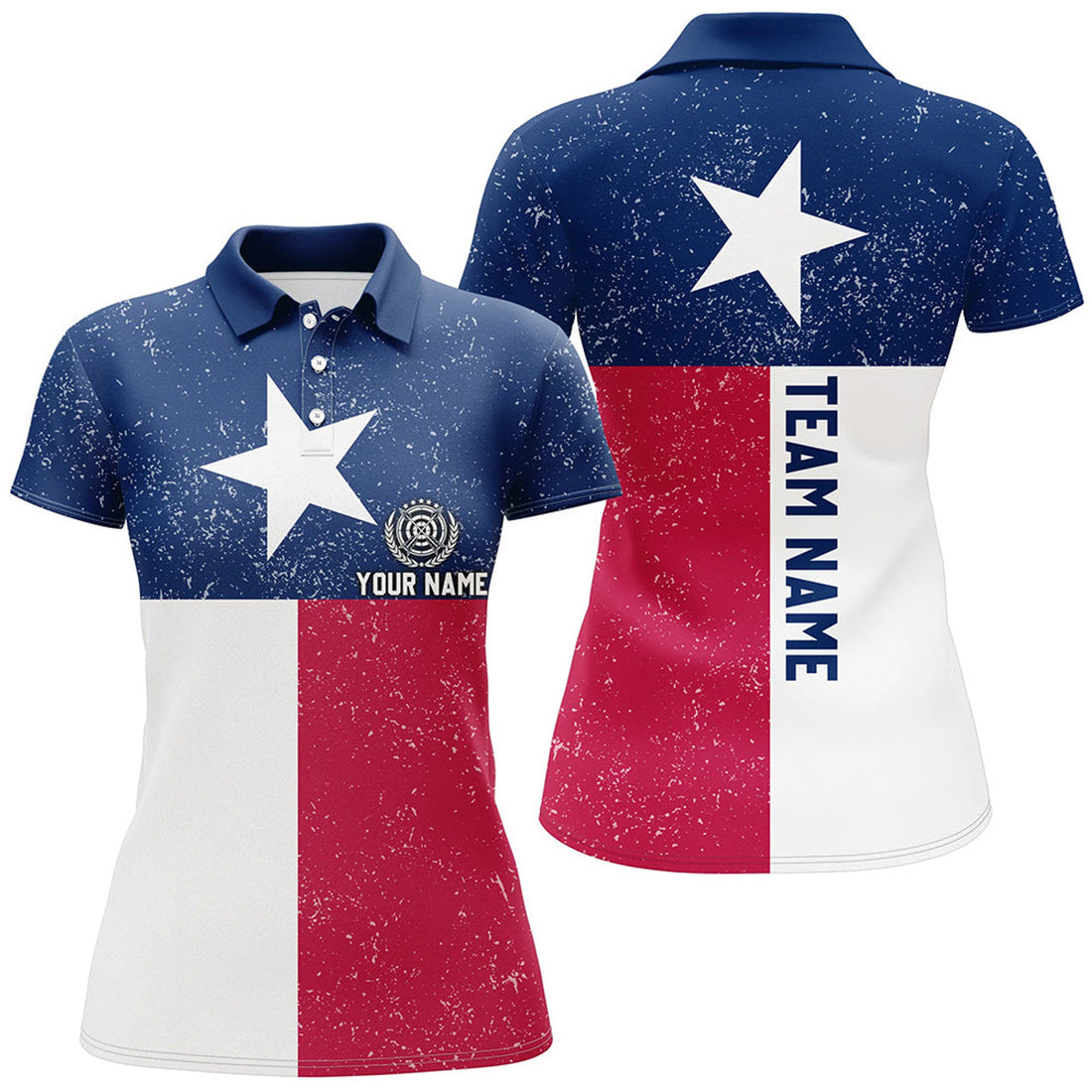 Customized Grunge Texas Archery Polo Shirts For Women, Patriotic Texas Flag Shirts For Archer