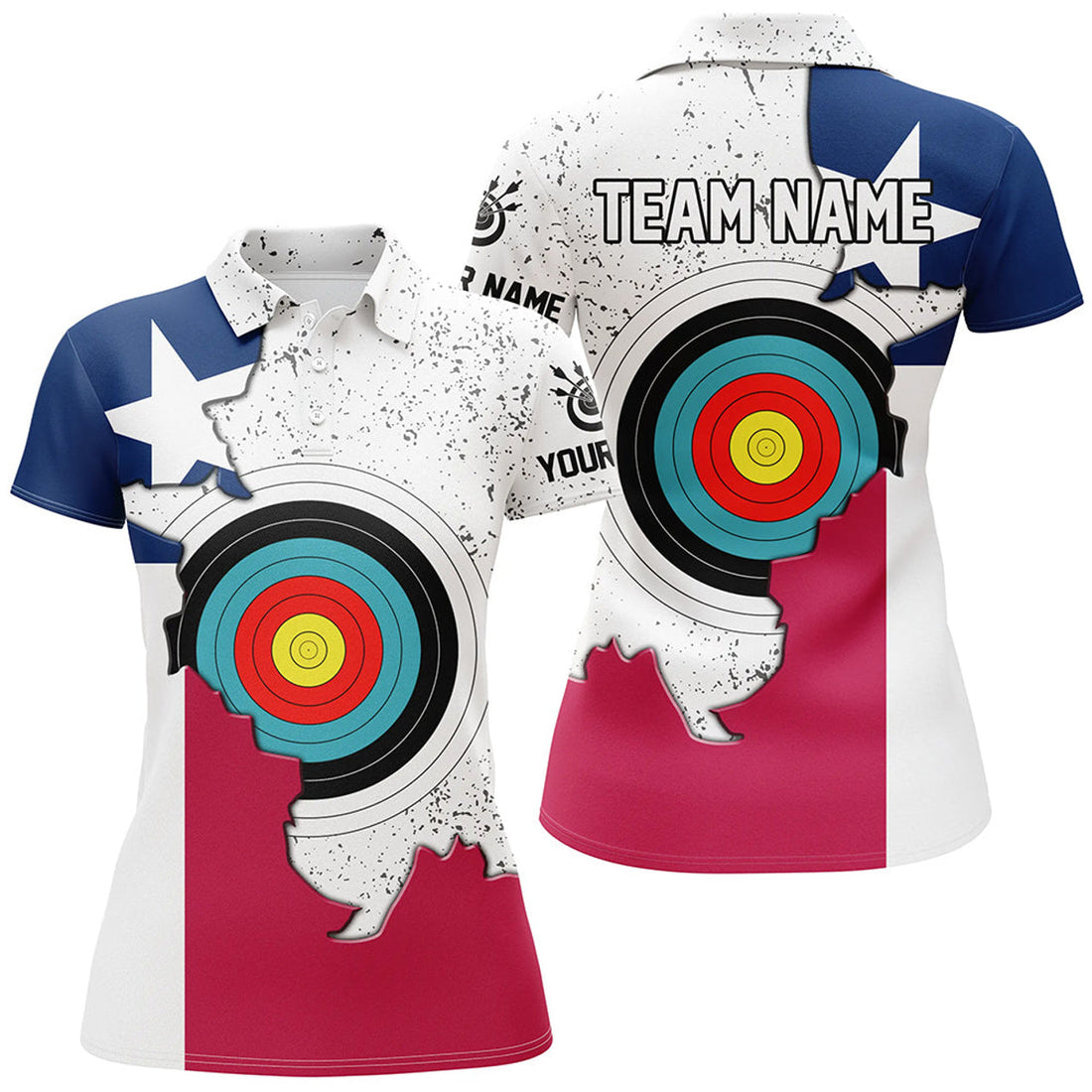 Custom Personalized 3D Texas Archery Target Women Polo Shirts Custom Texas Flag Shirts For Patriotic Archer