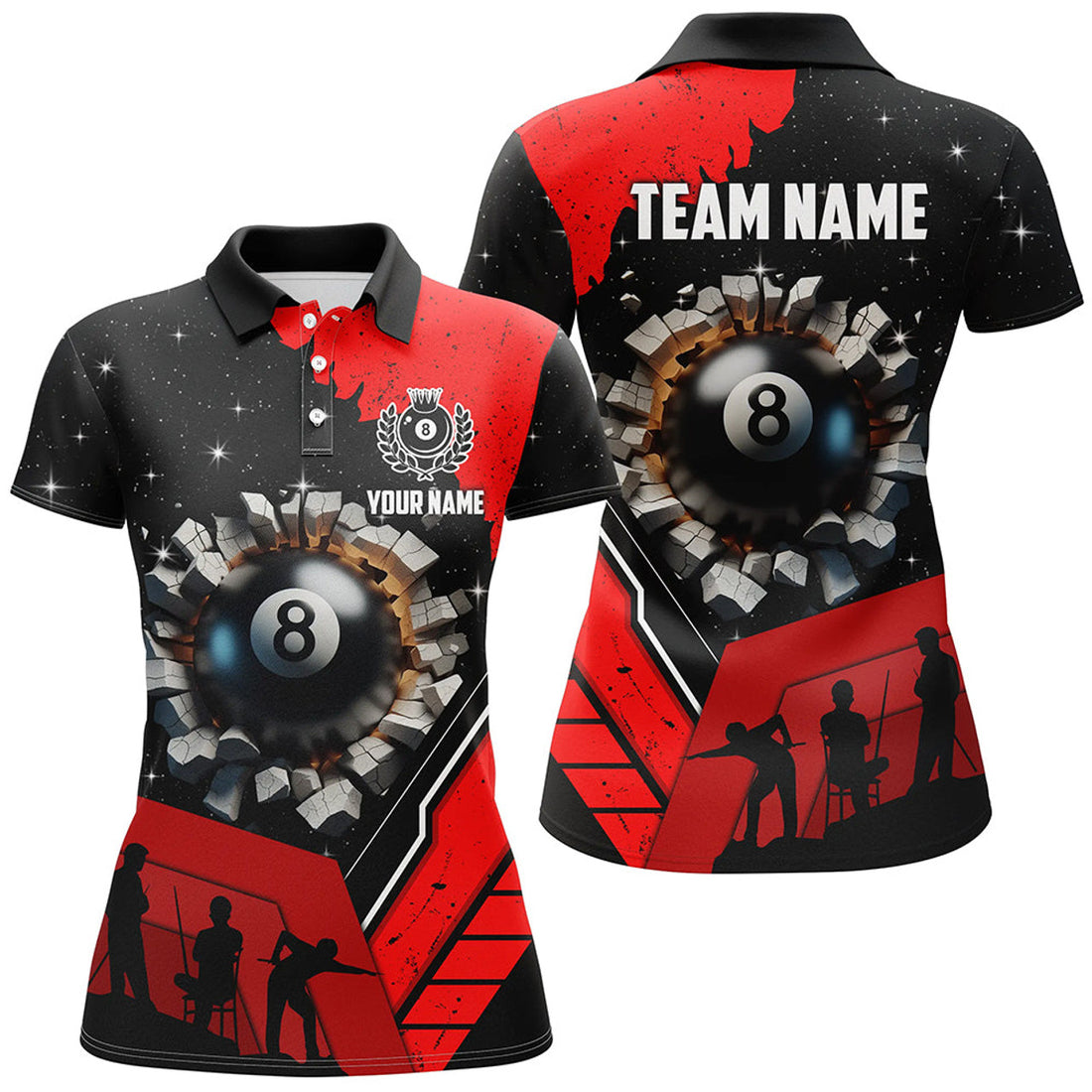 Custom Personalized Purple Funny 8 Ball Pool Crack Women Polo Shirts Custom Team League Billiard Jersey