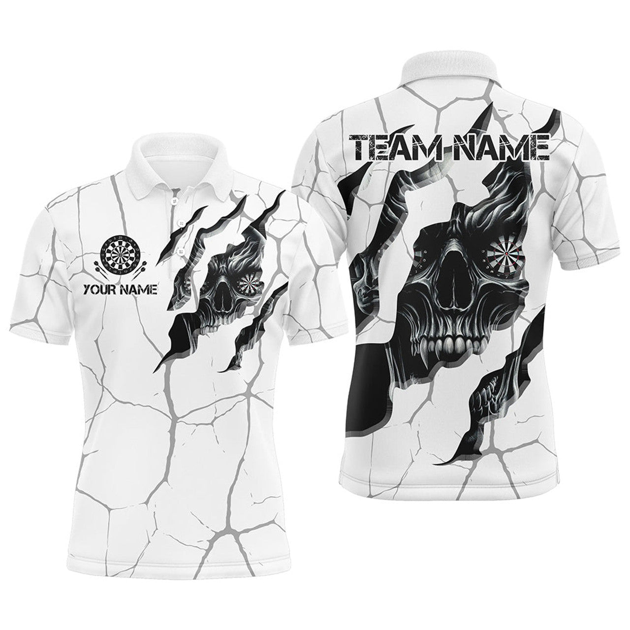 FUNSTUFFPRINT Personalized Skull White Grunge Darts Polo Shirt Size S-5XL