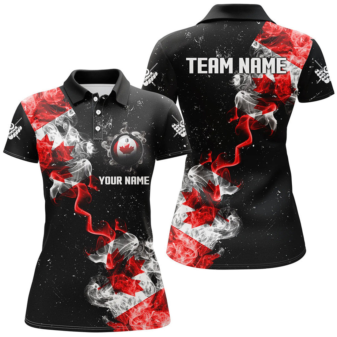 Custom Personalize Grunge Canada Flag Smoke Billiard Shirts For Women, Patriotic Billiard Jerseys Uniform