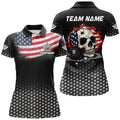 Custom Personalized Patriotic Skull 8 Ball Billiard Shirts For Women Custom American Flag Billiard Jerseys