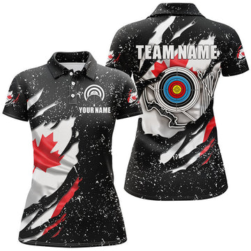 Custom Grunge Canada Flag Target Archery Sets Women Polo Shirts Custom Patriotic Archery Jersey Attire