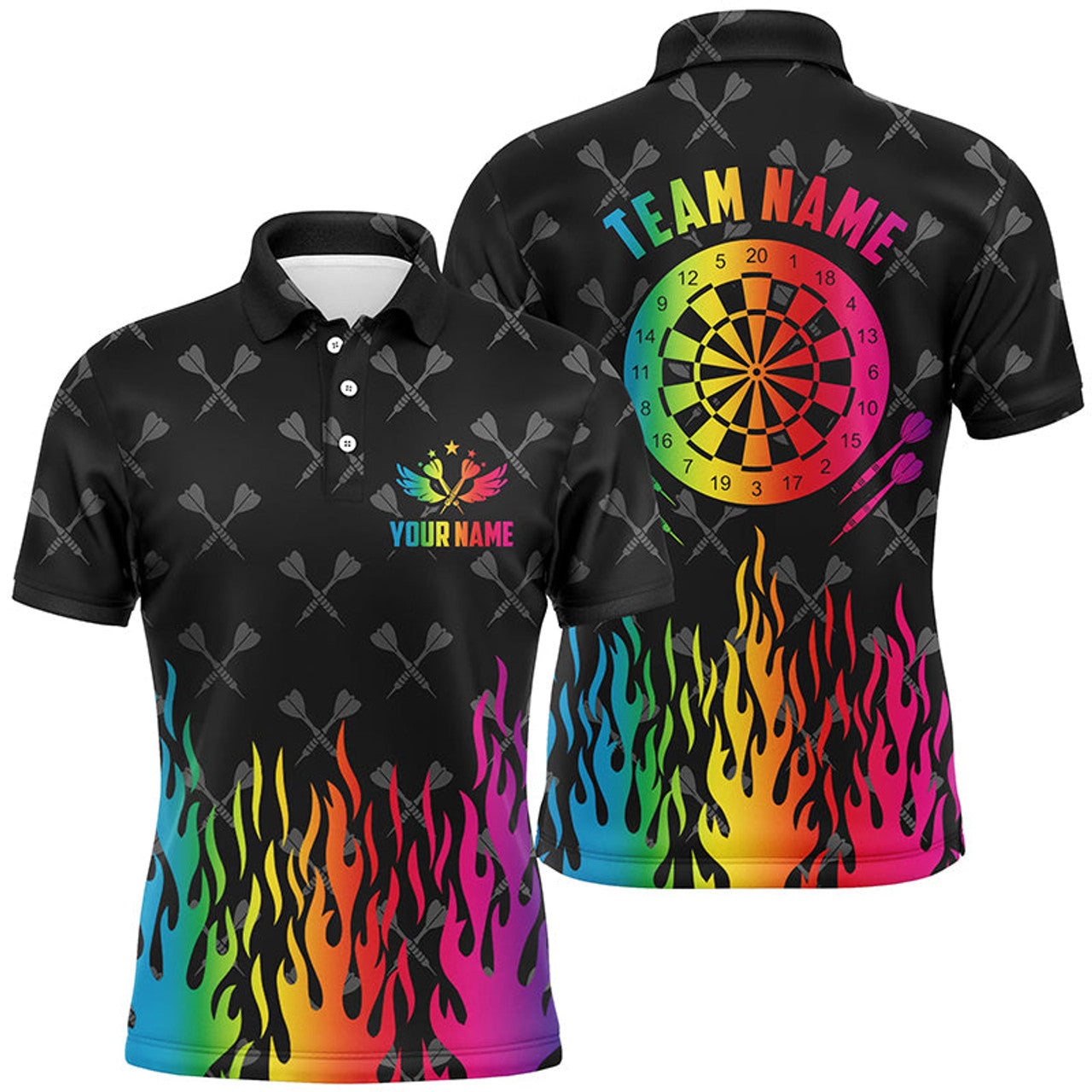 Personalized Dartboard Colorful Fire Flame Darts Men Polo Shirts Custom Unique Darts Team Jersey