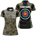 Custom Personalized Green Camouflage Archery Polo Shirts For Women, Best Gifts For Archery Team Player
