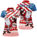 Custom Santa Holding Billiard 8 Ball Custom Name USA Flag Women Polo Shirts Best Christmas Shirt Idea Gifts