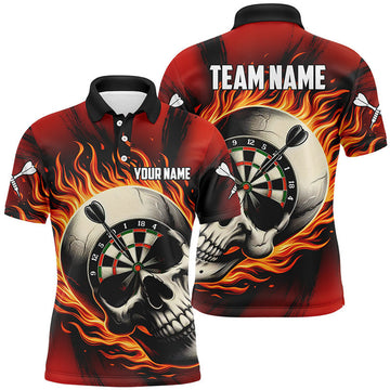 FUNSTUFFPRINT Flaming Dart Skull Darts Polo Shirts For Men Customized Darts Shirts For Team Dart Polo Shirt Size S-5XL