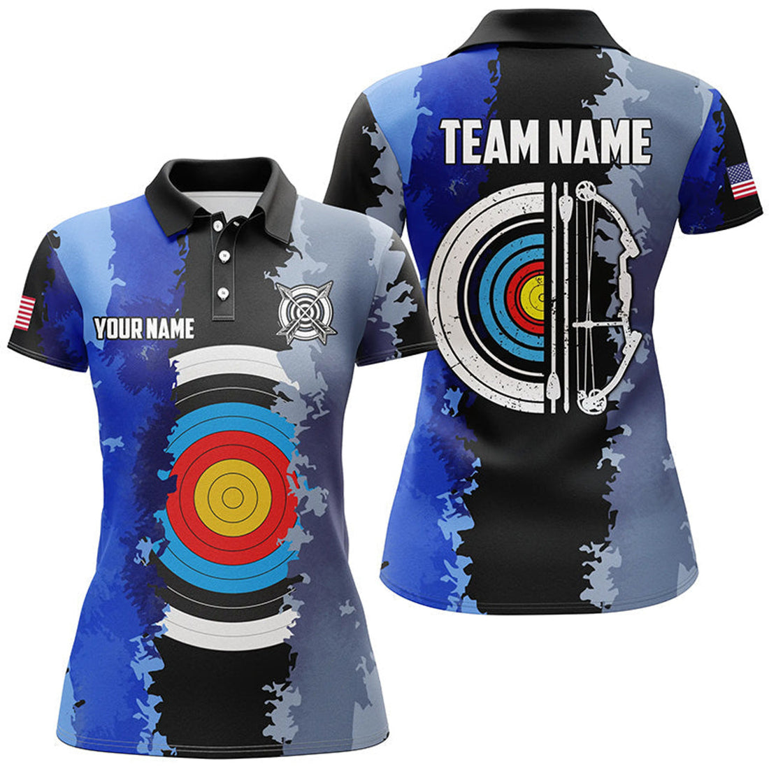 Custom Personalized Blue Jerseys Archery Target 3D Women Polo Shirts Custom Team League Archery Shirts