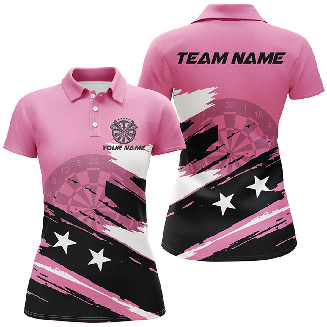 Custom Personalized Pink Darts Women Polo Shirts Grunge Style Custom Mother's Day Darts Gifts Shirts