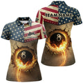 Custom Personalized Vintage US Flag 8 Ball Pool Burning Billiard Shirts For Women, Patriotic Billiard Jersey