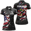 Custom Grunge US Flag 3D Billiard Balls Polo Shirts For Women Custom Patriotic Billiard Jerseys Attire