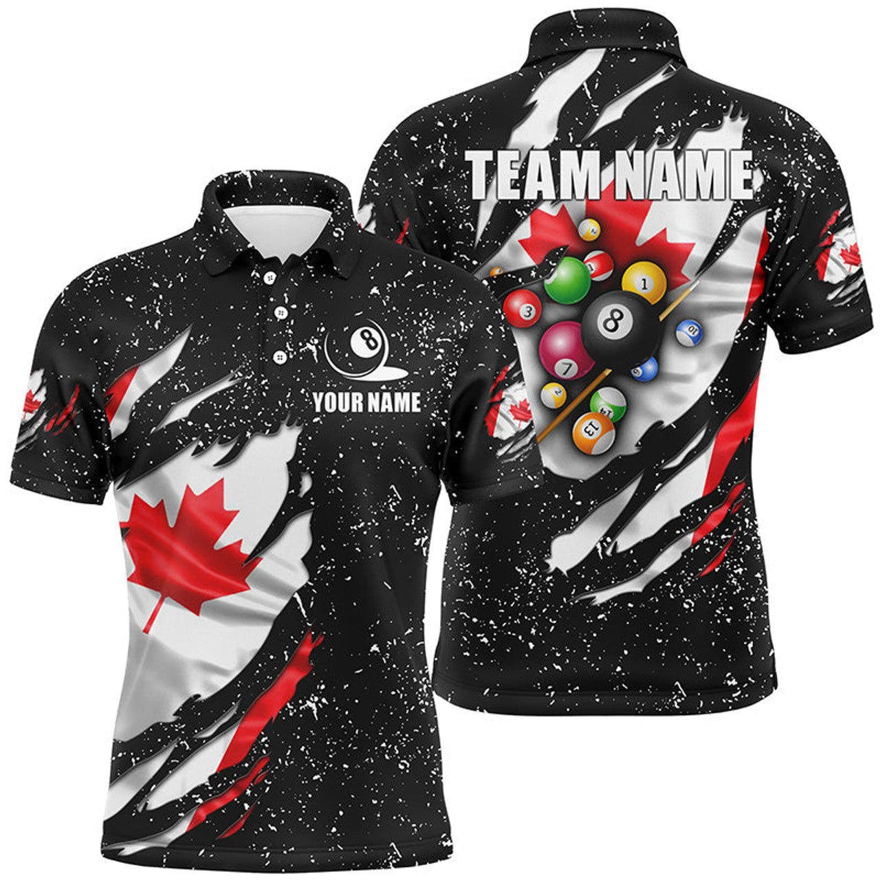 FUNSTUFFPRINT Grunge Canada Flag 3D Billiard Balls Polo Shirt Size S-5XL