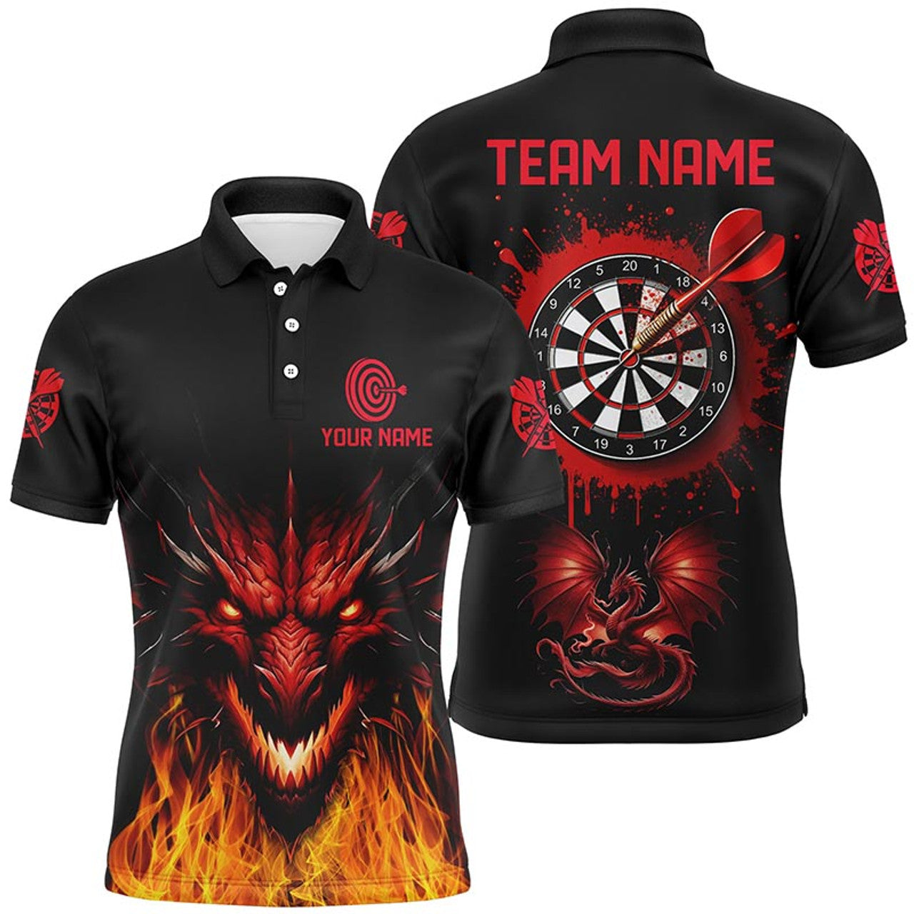 Personalized Dragon Darts Shirts For Men Custom Black Red Darts Jerseys Team League Polo Shirts