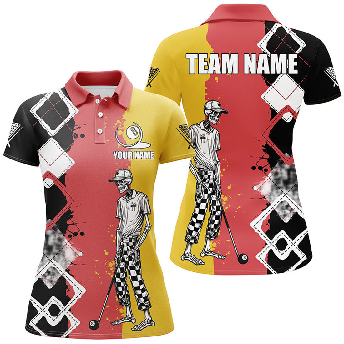 Custom Personalized Argyle Funny Skeleton Women Billiard Shirts Custom Colorful Billiard Team Jerseys