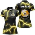 Custom Personalized Yellow 9 Ball Pool Thunder Lightning Women Polo Shirts Custom Billiards Team Shirts