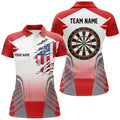 Custom White Red US Flag Women Darts Polo Shirts Custom Patriotic Darts Shirts For Team Darts Jerseys