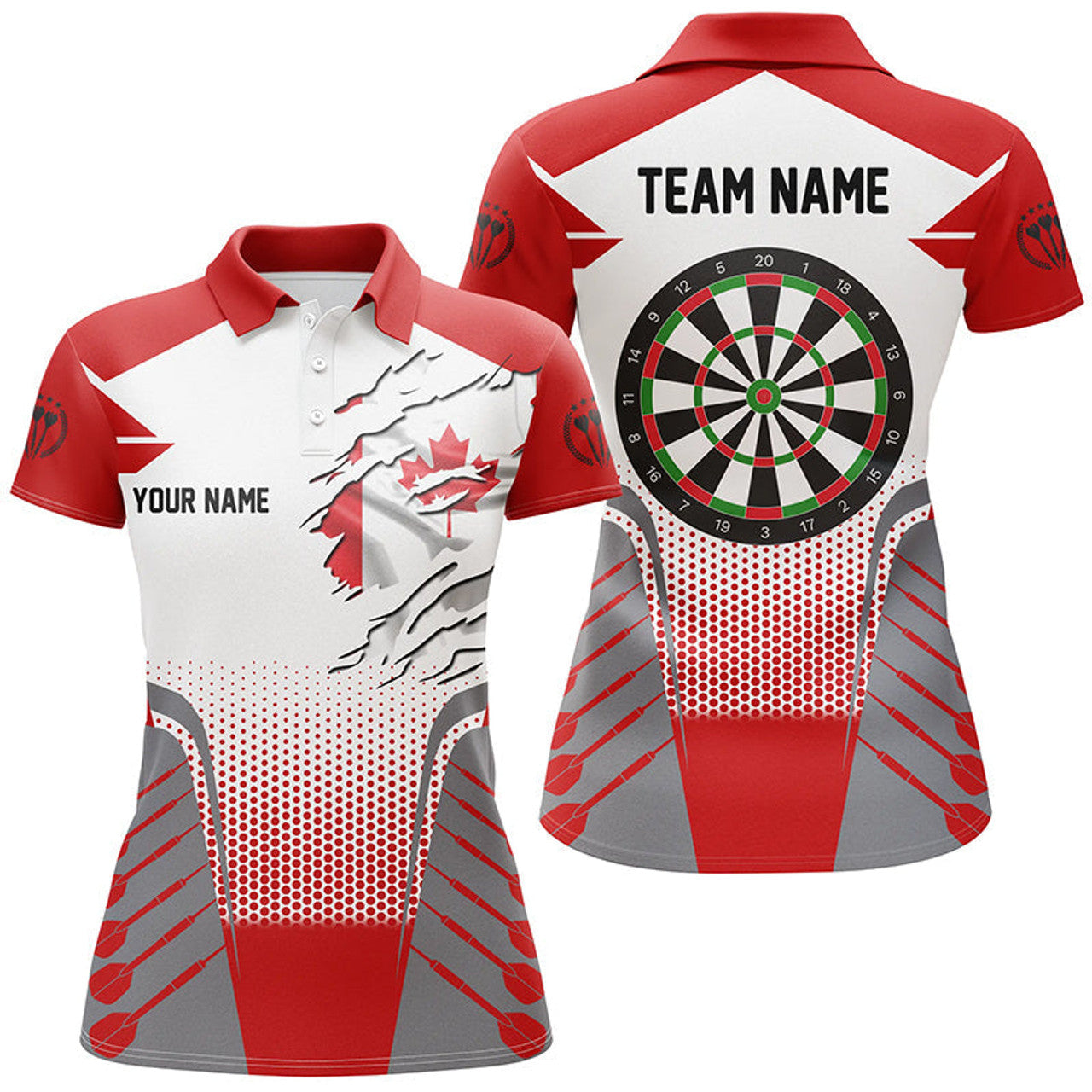 Custom White Red Canada Flag Women Darts Polo Shirts Custom Patriotic Darts Shirts For Team Darts Jerseys