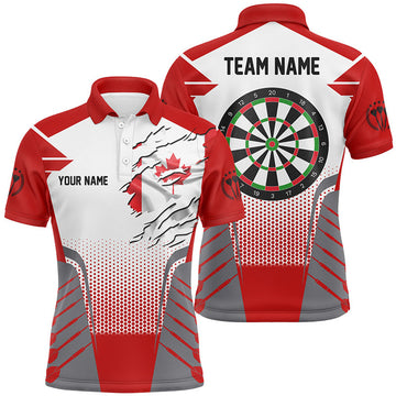 FUNSTUFFPRINT White Red Canada Flag Men Darts Polo Shirts Custom Patriotic Darts Polo Shirt Size S-5XL