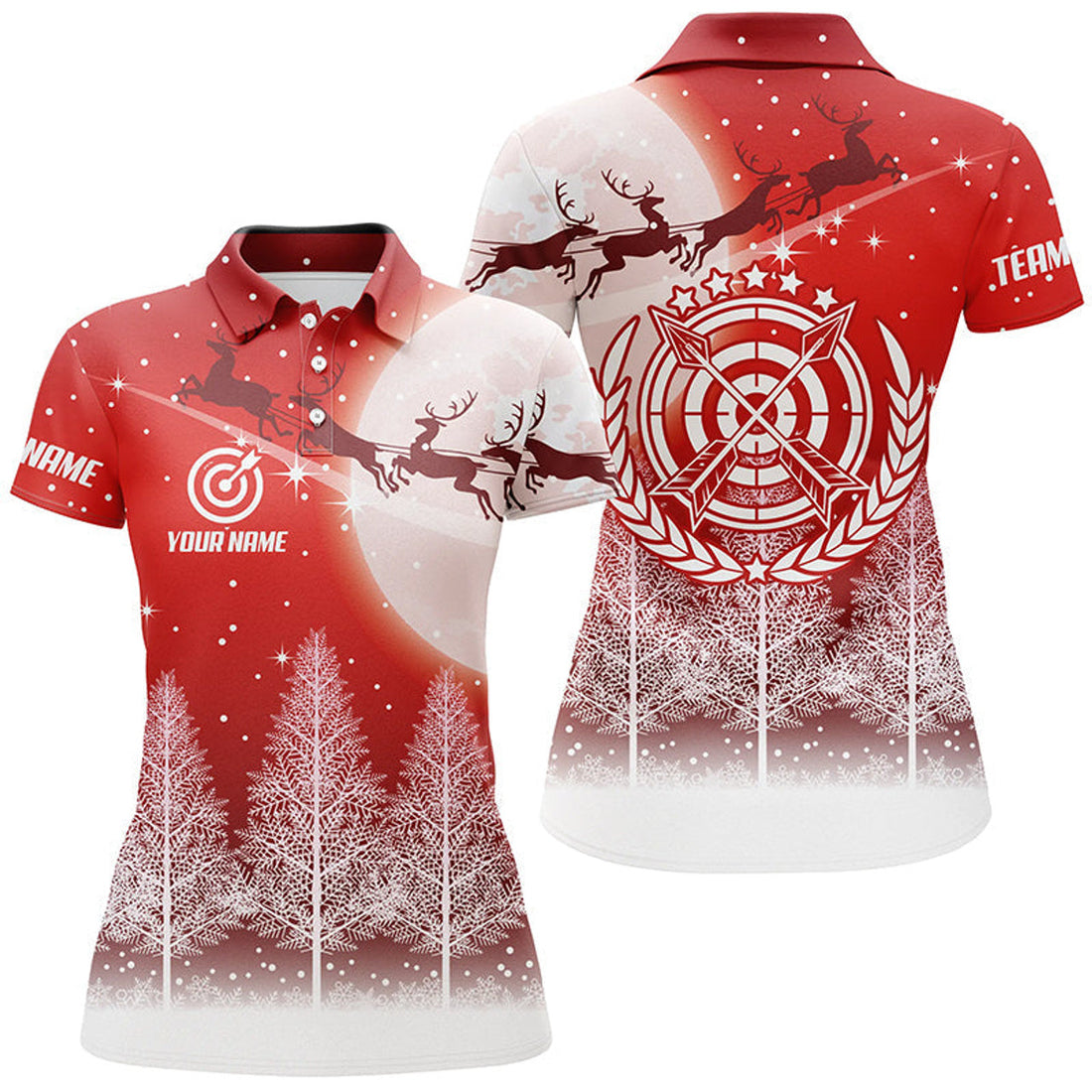 Custom Funny Christmas Pine Trees Archery Polo Shirts For Women Custom Cute Christmas Shirts For Archers
