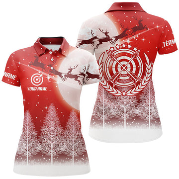 Custom Funny Christmas Pine Trees Archery Polo Shirts For Women Custom Cute Christmas Shirts For Archers