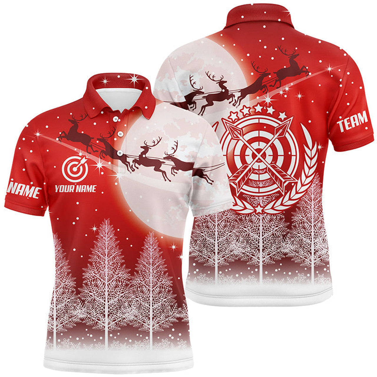 FUNSTUFFPRINT Funny Christmas Pine Trees Archery Polo Shirts For Men Custom Cute Christmas Shirts For Archers Polo Shirt Size S-5XL