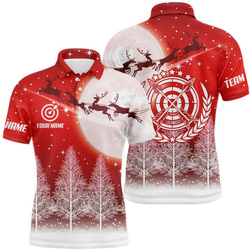 FUNSTUFFPRINT Funny Christmas Pine Trees Archery Polo Shirts For Men Custom Cute Christmas Shirts For Archers Polo Shirt Size S-5XL