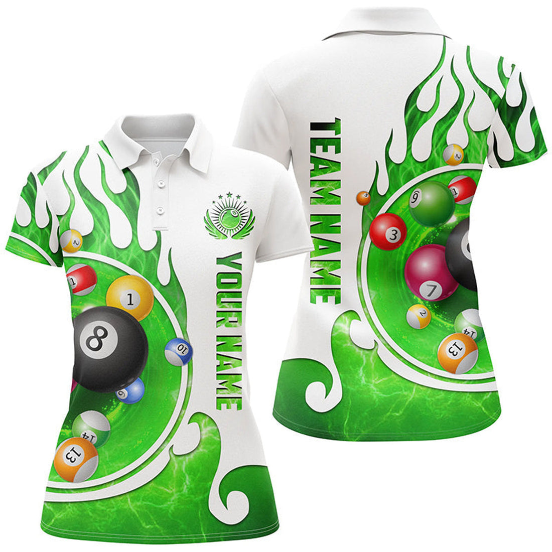 Custom Personalized Name Billiard Fire Polo Shirts For Women Custom Team Name Billiard Shirt Design | Green