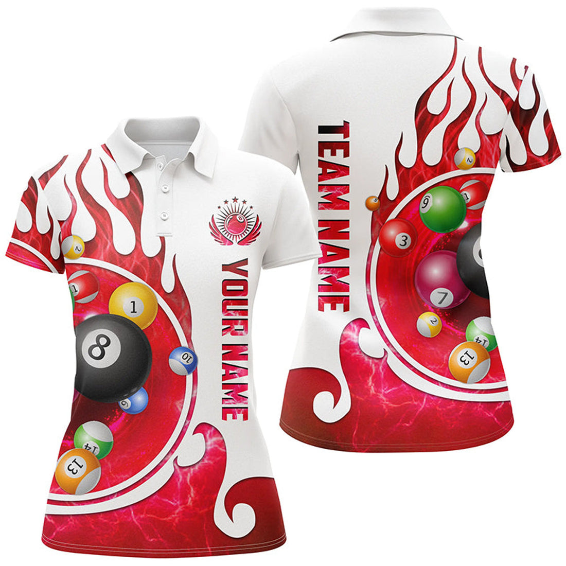 Custom Personalized Name Billiard Fire Polo Shirts For Women Custom Team Name Billiard Shirt Design | Red