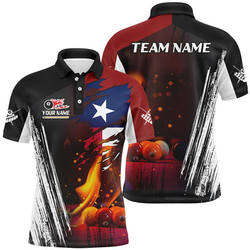 FUNSTUFFPRINT Patriotic Texas Flag Billiard Balls Fire Flame Custom Billiard Men Polo Shirt Size S-5XL
