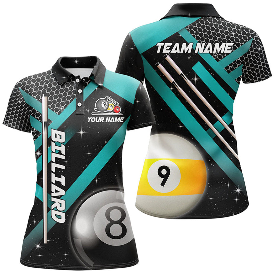 Custom Black Jerseys Billiard 8 Ball & 9 Ball Women Pool Shirts Custom Unique Billiard Uniform |Turquoise