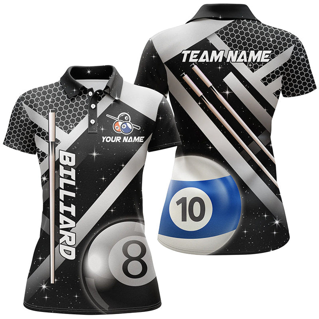 Custom Personalized Black Jerseys Billiard 8 Ball & 10 Ball Women Pool Shirts Custom Unique Billiard Uniform