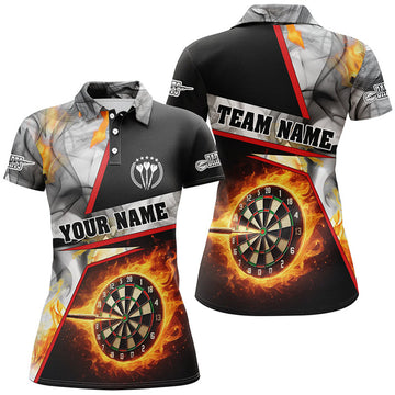Custom Personalized Darts Flame Grey Smoke Women Darts Polo Shirts Custom Dart League Shirts, Darts Jerseys