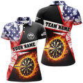 Custom Personalized Darts Flame US Flag Smoke Women Darts Polo Shirt Custom Dart League Shirts, Dart Jerseys