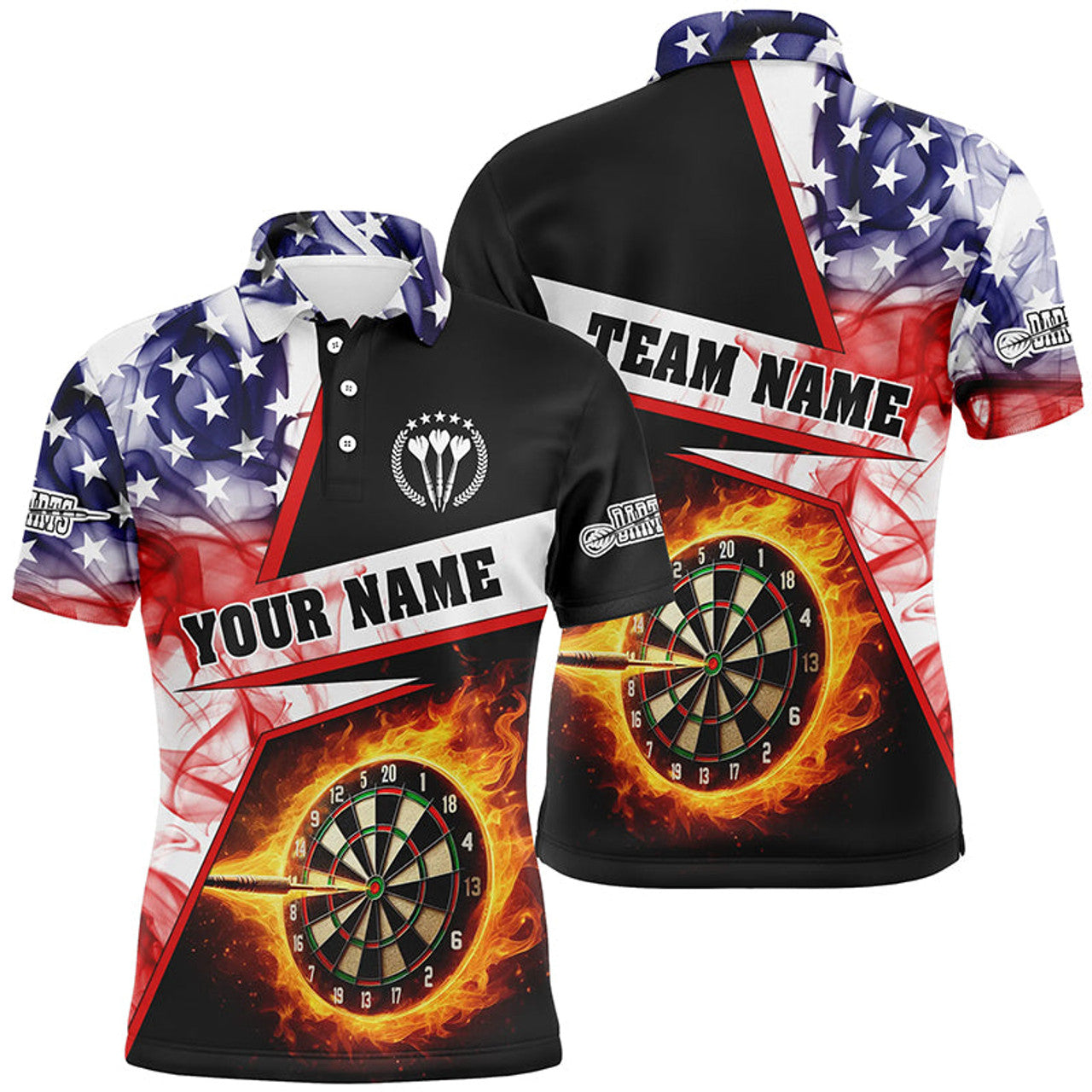 Personalized Darts Flame US Flag Smoke Men Darts Polo Shirt Custom Dart League Shirts, Dart Jerseys