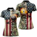 Custom Billiards Ball 8 & Ball 9 Fire American Flag Custom Green Camo Women Polo Shirts, Billiard Attire