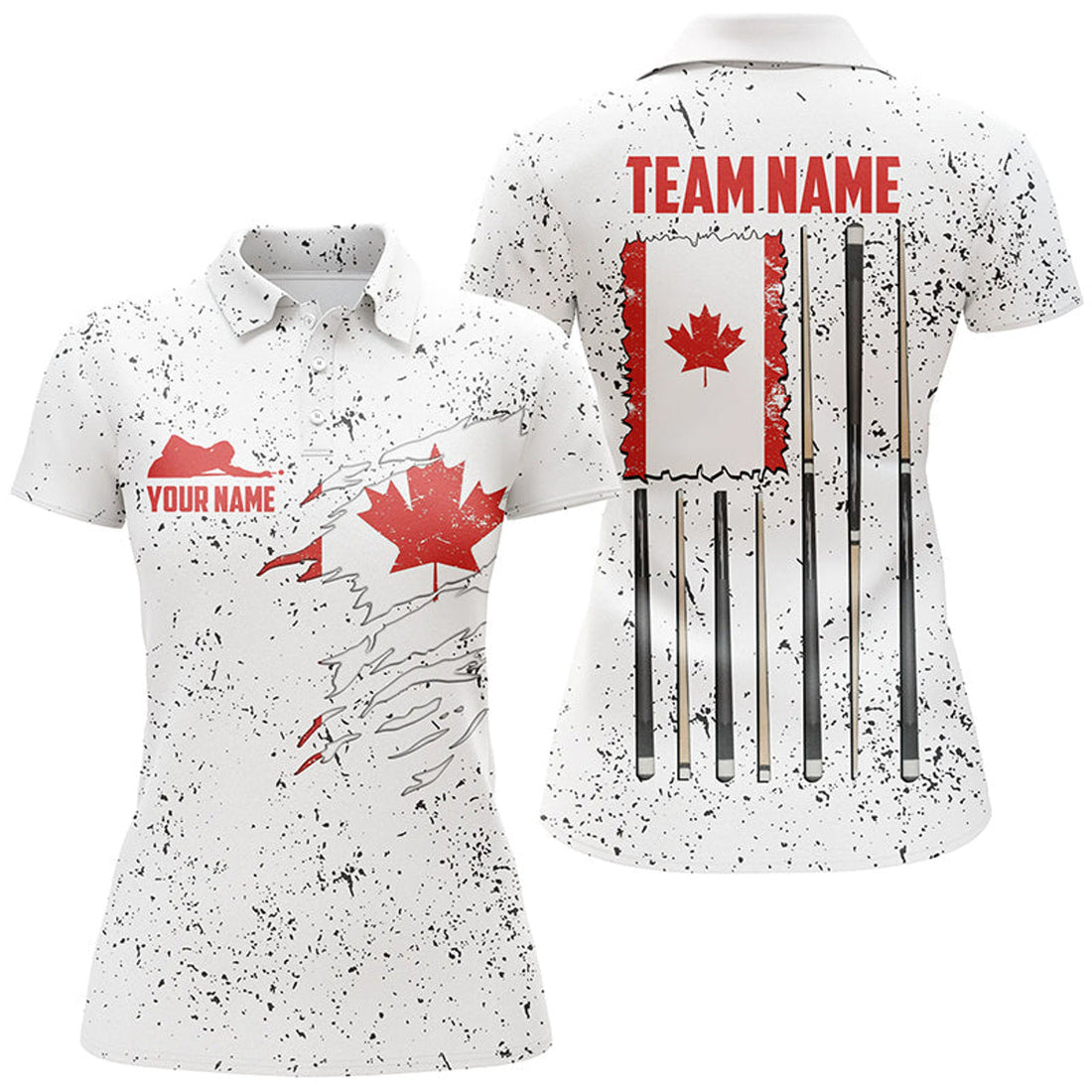 Custom Canadian Flag Billiard Player Personalized Polo Shirts For Women, Custom Canada Billiard Shirts