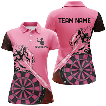 Custom Pink Darts Jerseys For Women Personalized Flame Arrow Darts Polo For Team