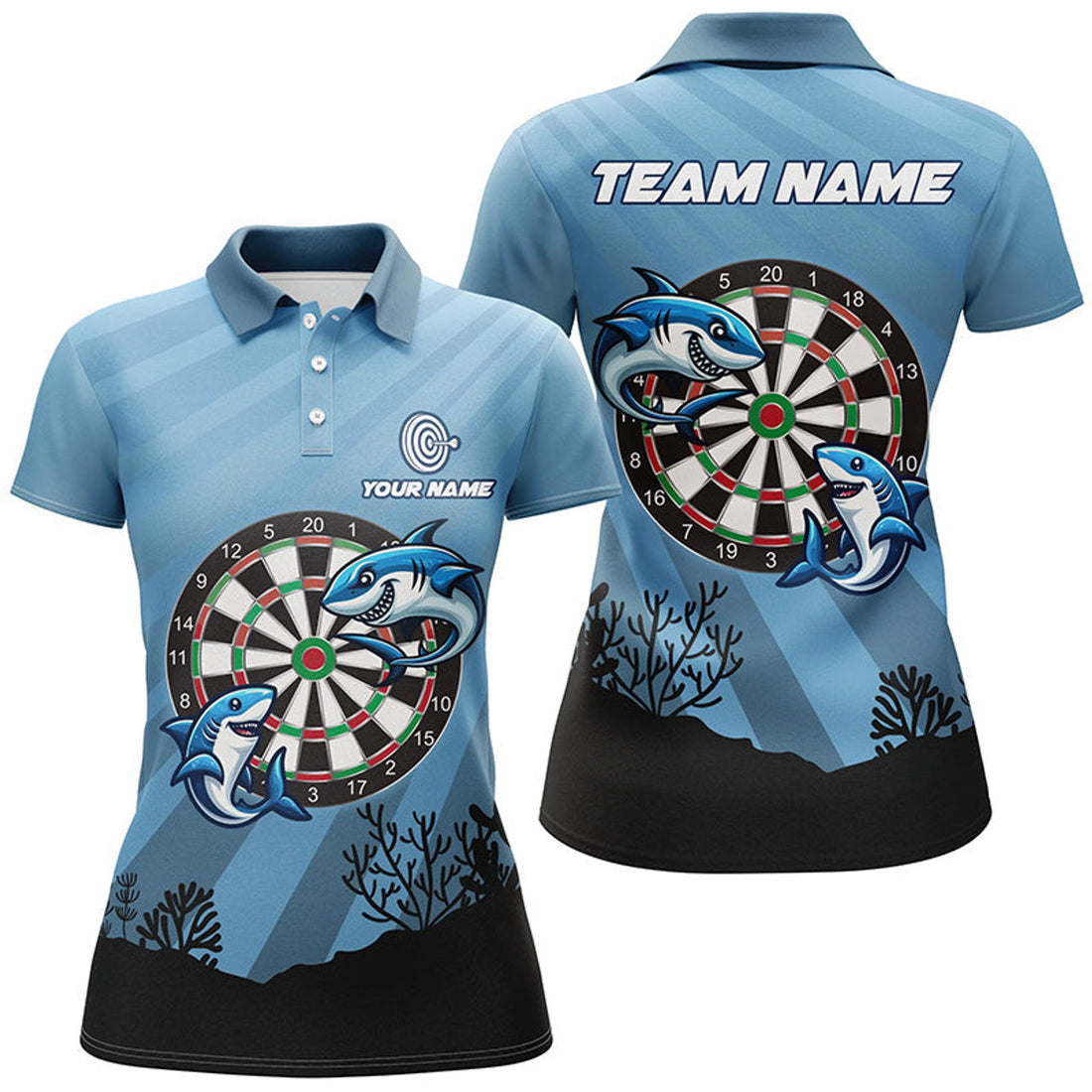 Custom Personalized Shark Dart Board Blue Women Darts Polo Shirts Custom Funniest Darts Shirts Gifts
