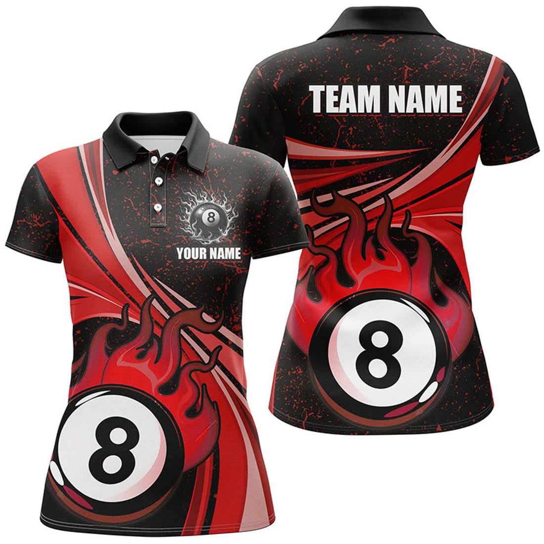 Custom Personalized Funny Flaming 8 Ball Pool Custom Red Billiard Jerseys Shirts For Women, Billiard Apparel