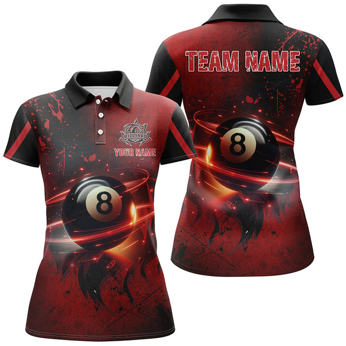 Custom Personalized Red Glowing 8 Ball Pool Custom 3D Women Billiard Jerseys, Billiard Shirts For Team
