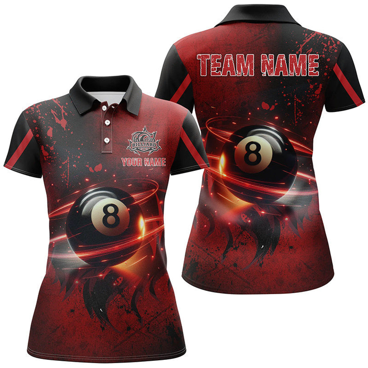 Custom Personalized Red Glowing 8 Ball Pool Custom 3D Women Billiard Jerseys, Billiard Shirts For Team