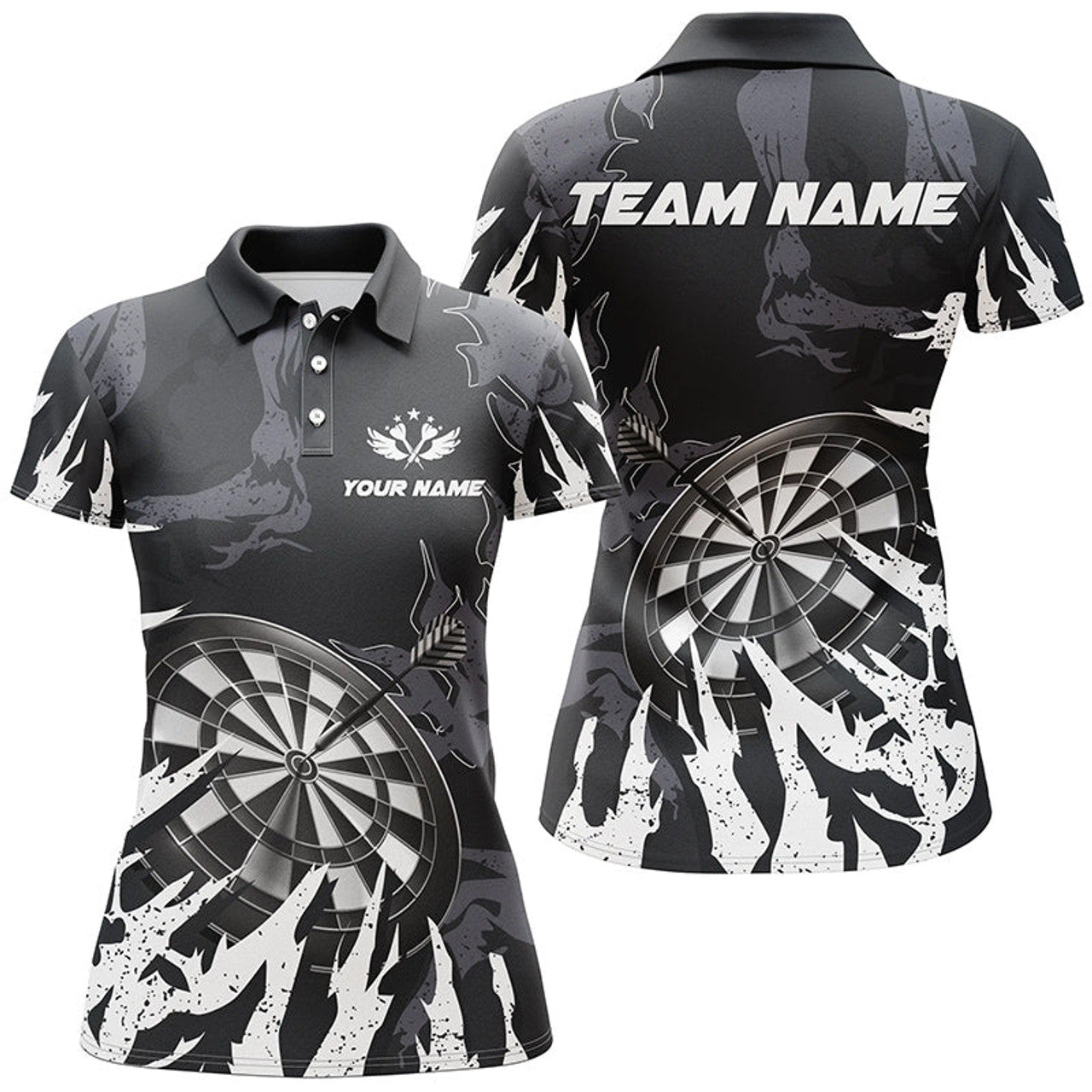 Custom Personalzied Darts Board White Grunge Style 3D Women Darts Polo Shirts Custom Darts Team Jerseys