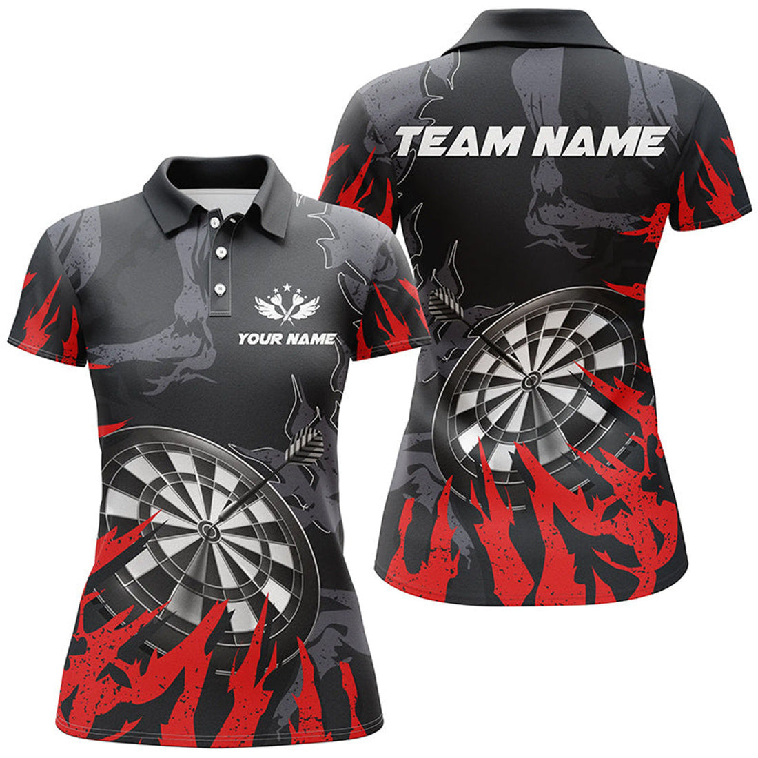 Custom Personalzied Darts Board Red Grunge Style 3D Women Darts Polo Shirts Custom Darts Team Jerseys