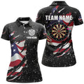 Custom Grunge US Flag Dartboard Polo Shirts For Women Custom Patriotic Darts Jerseys Attire