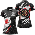 Custom Grunge Canada Flag Dartboard Polo Shirts For Women Custom Patriotic Darts Jersey Attire