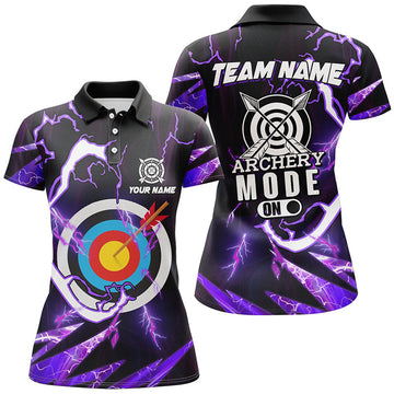 Custom Personalized Purple Thunder Archery Mode On Women Polo Shirts, Custom Archery Jerseys Team Shirts
