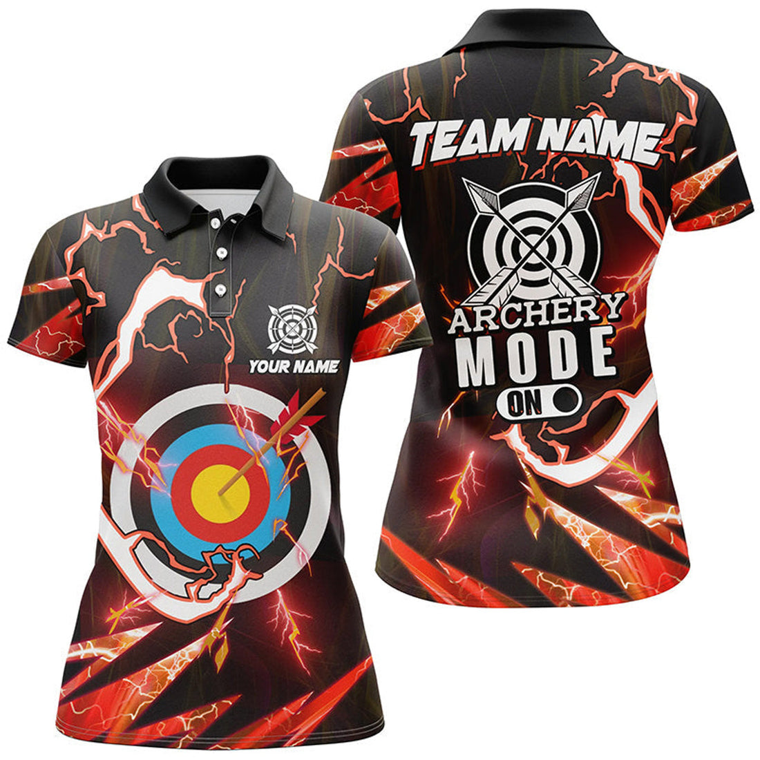 Custom Personalized Red Thunder Archery Mode On Women Polo Shirts, Custom Archery Jerseys Team Shirts
