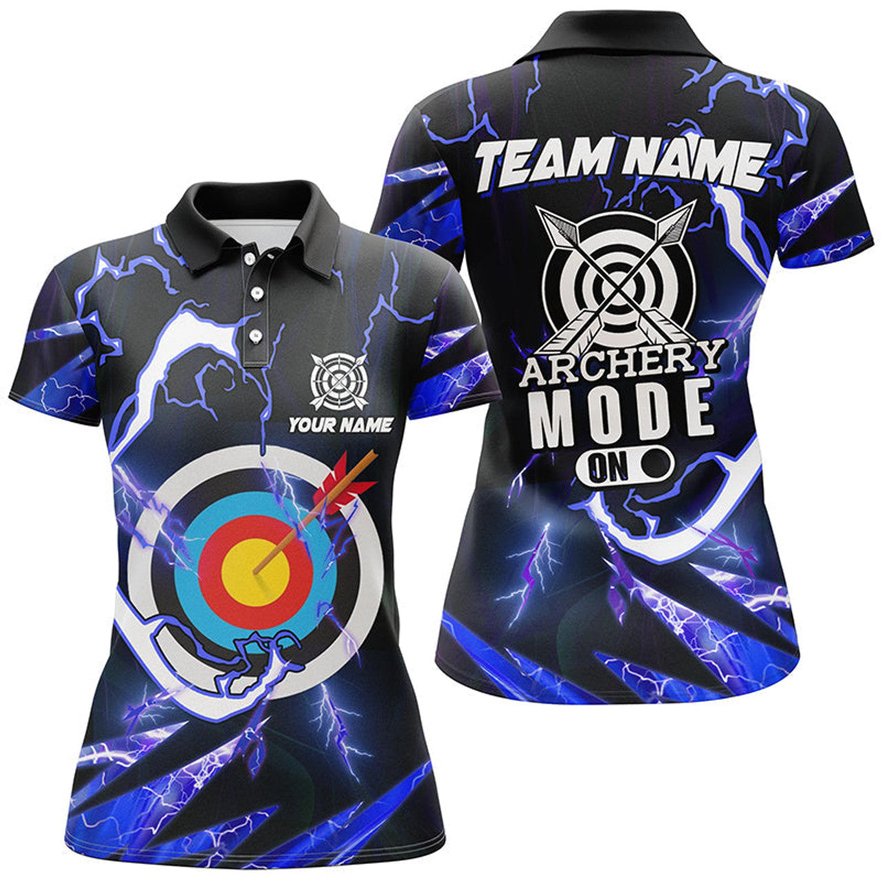 Custom Personalized Blue Thunder Archery Mode On Women Polo Shirts, Custom Archery Jerseys Team Shirts